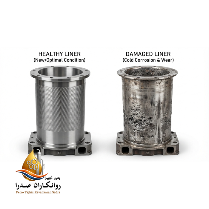 مقایسه لاینر سالم و لاینر دچار خوردگی سرد ناشی از انتخاب اشتباه روغن سیلندر دریایی